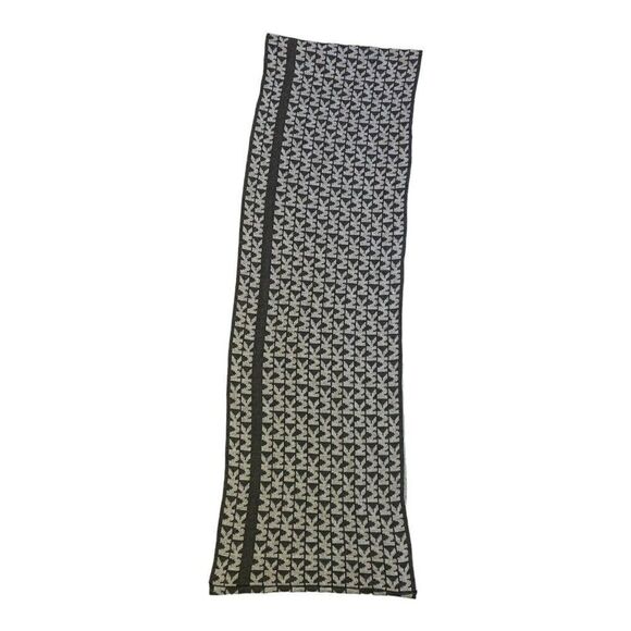 Michael Kors Black Gray Infinity Scarf Reversible Pattern 10x33 MK Logo Print - Picture 1 of 5